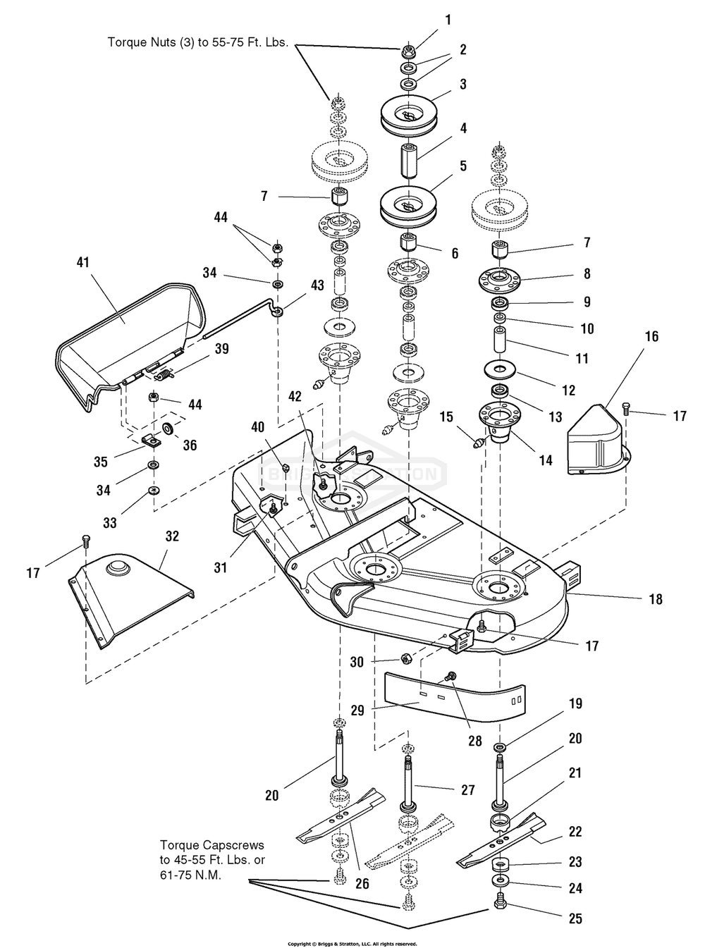 44-Inch And 50-Inch Mower Deck - Housing And Arbor Group Diagram and Parts List for 2690519 (107277741)(2005) Briggs and Stratton Lawn Tractor